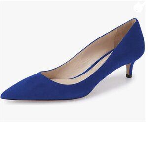 YDN Royal Blue Suede Kitten Heel Pumps Pointed Toe Dress Shoes for Office Lady